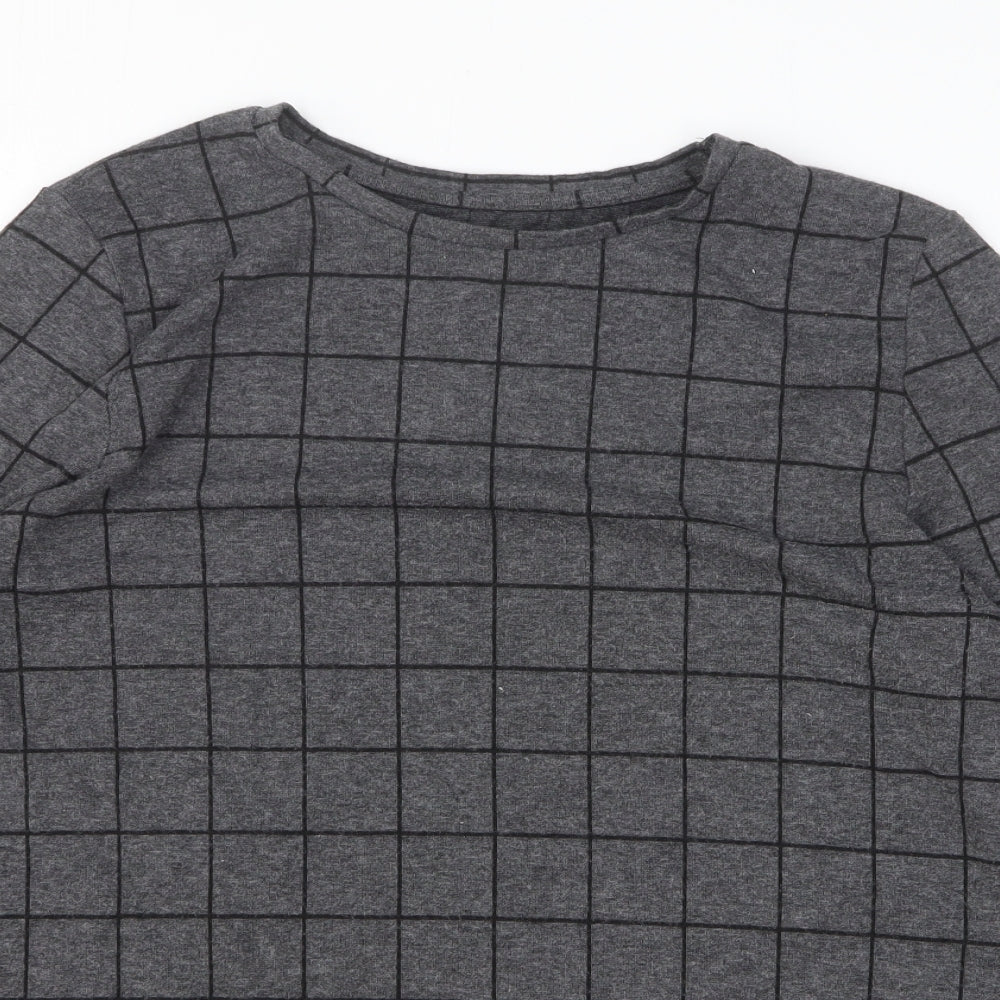 Preworn Womens Grey Check Polyester Pullover Sweatshirt Size 14 Pullover