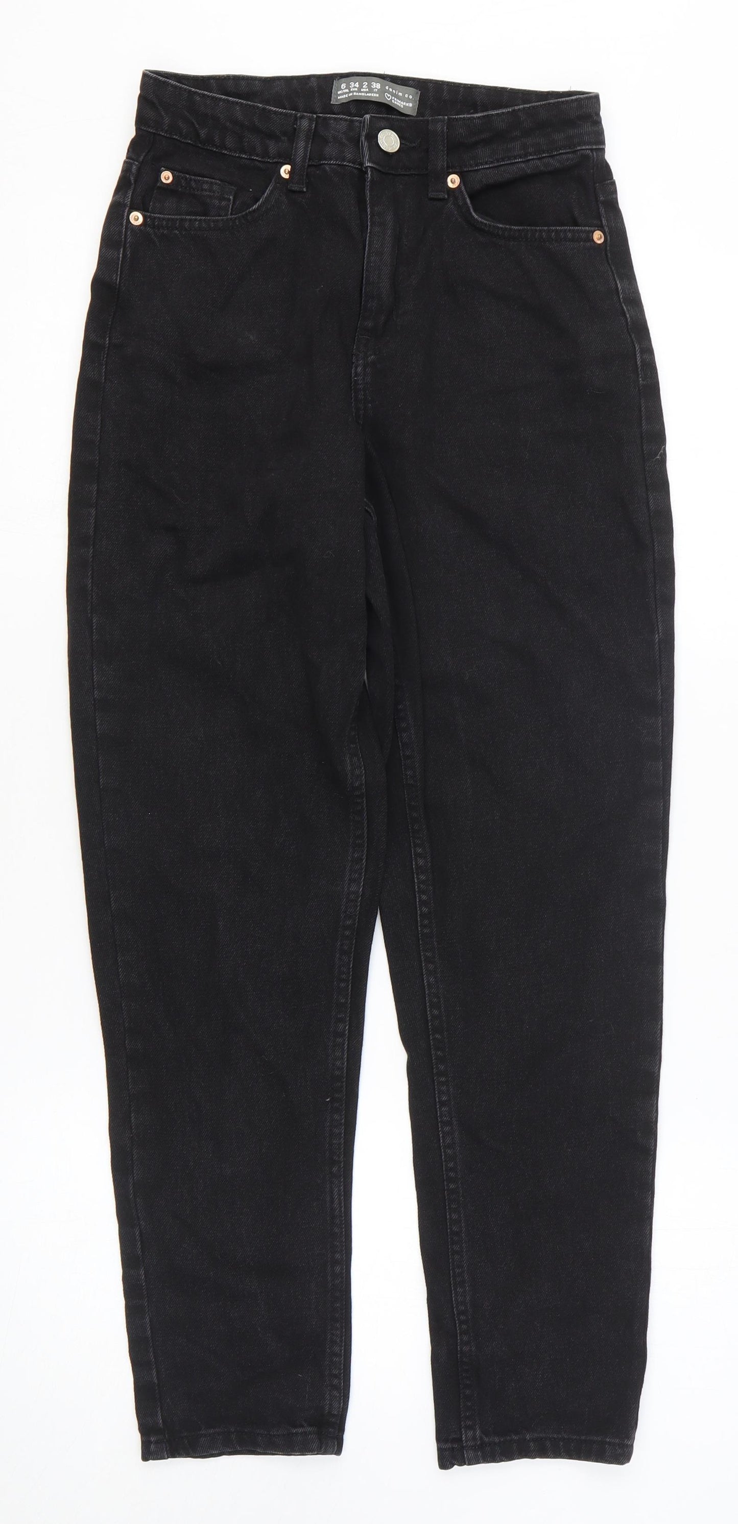 Primark Womens Black Cotton Straight Jeans Size 6 L27 in Regular Zip