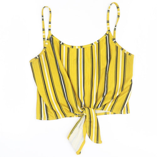 New Look Womens Yellow Striped Polyester Wrap Tank Size 12 Scoop Neck