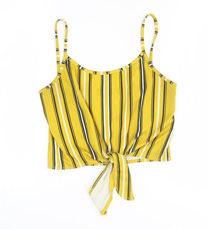 New Look Womens Yellow Striped Polyester Wrap Tank Size 12 Scoop Neck
