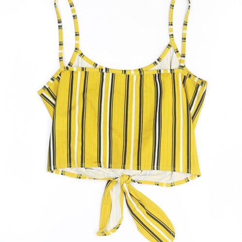 New Look Womens Yellow Striped Polyester Wrap Tank Size 12 Scoop Neck