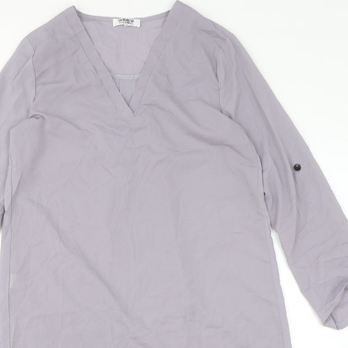 Overmal Womens Grey Polyester T-Shirt Dress Size L V-Neck Pullover