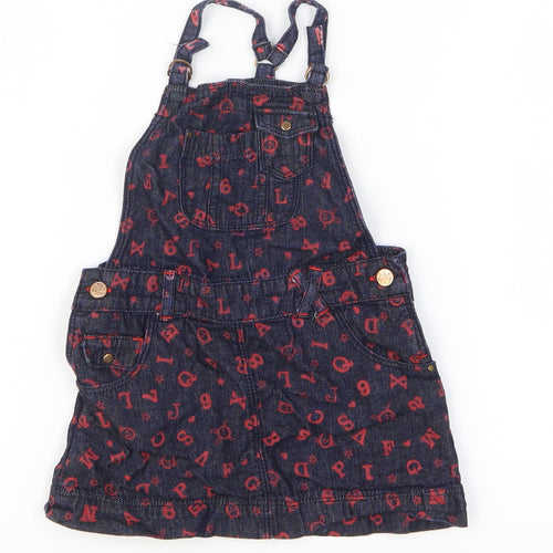 Arabella & Addison Girls Blue Geometric 100% Cotton Dungaree One-Piece Size 24 Months Pullover