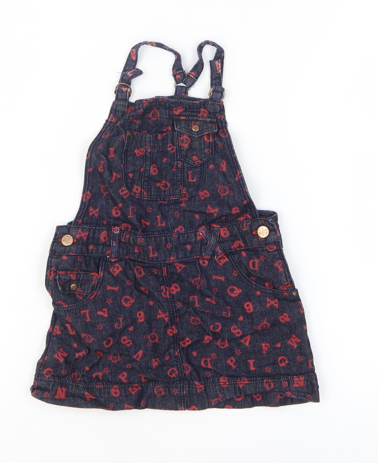 Arabella & Addison Girls Blue Geometric 100% Cotton Dungaree One-Piece Size 24 Months Pullover