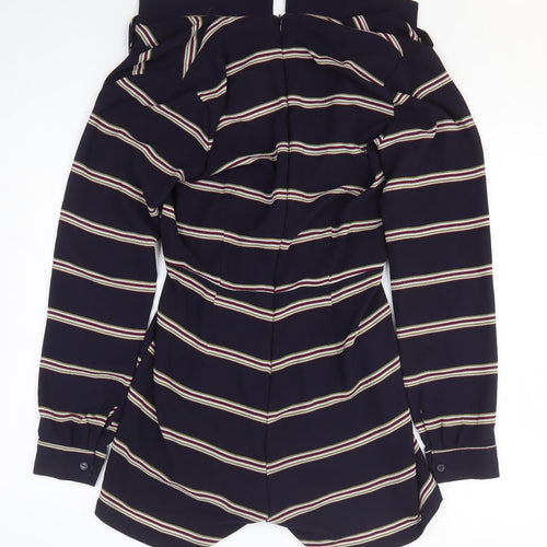 H&M Womens Blue Striped Polyester Bodycon Size 12 V-Neck Zip