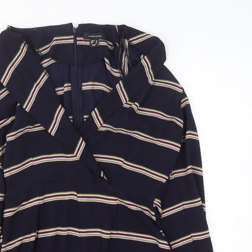 H&M Womens Blue Striped Polyester Bodycon Size 12 V-Neck Zip