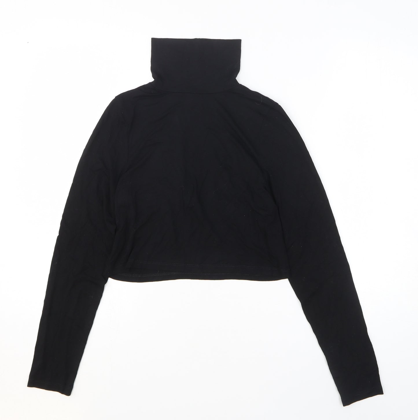 ASOS Womens Black Viscose Cropped T-Shirt Size 10 Roll Neck