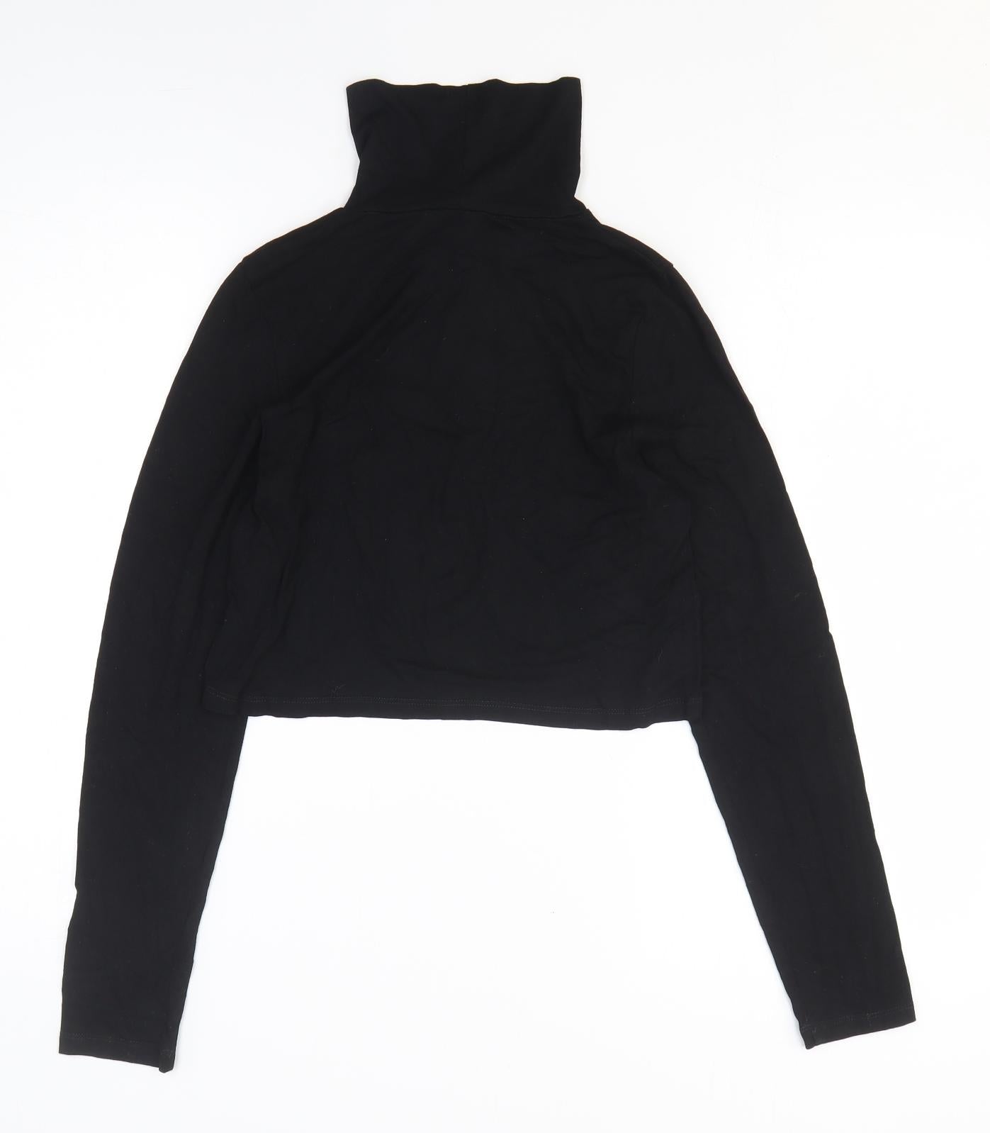 ASOS Womens Black Viscose Cropped T-Shirt Size 10 Roll Neck