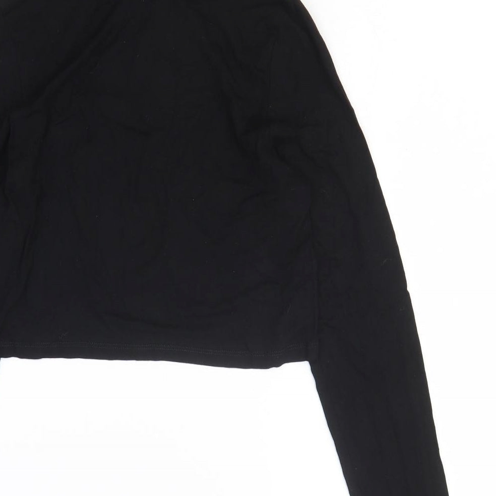 ASOS Womens Black Viscose Cropped T-Shirt Size 10 Roll Neck