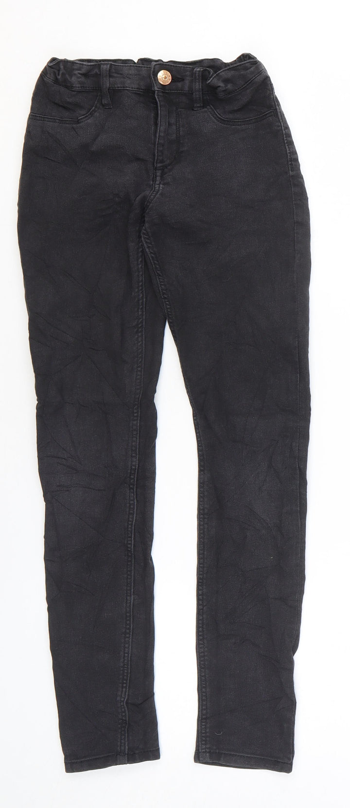 Denim & Co. Girls Black Cotton Skinny Jeans Size 10-11 Years Regular Zip