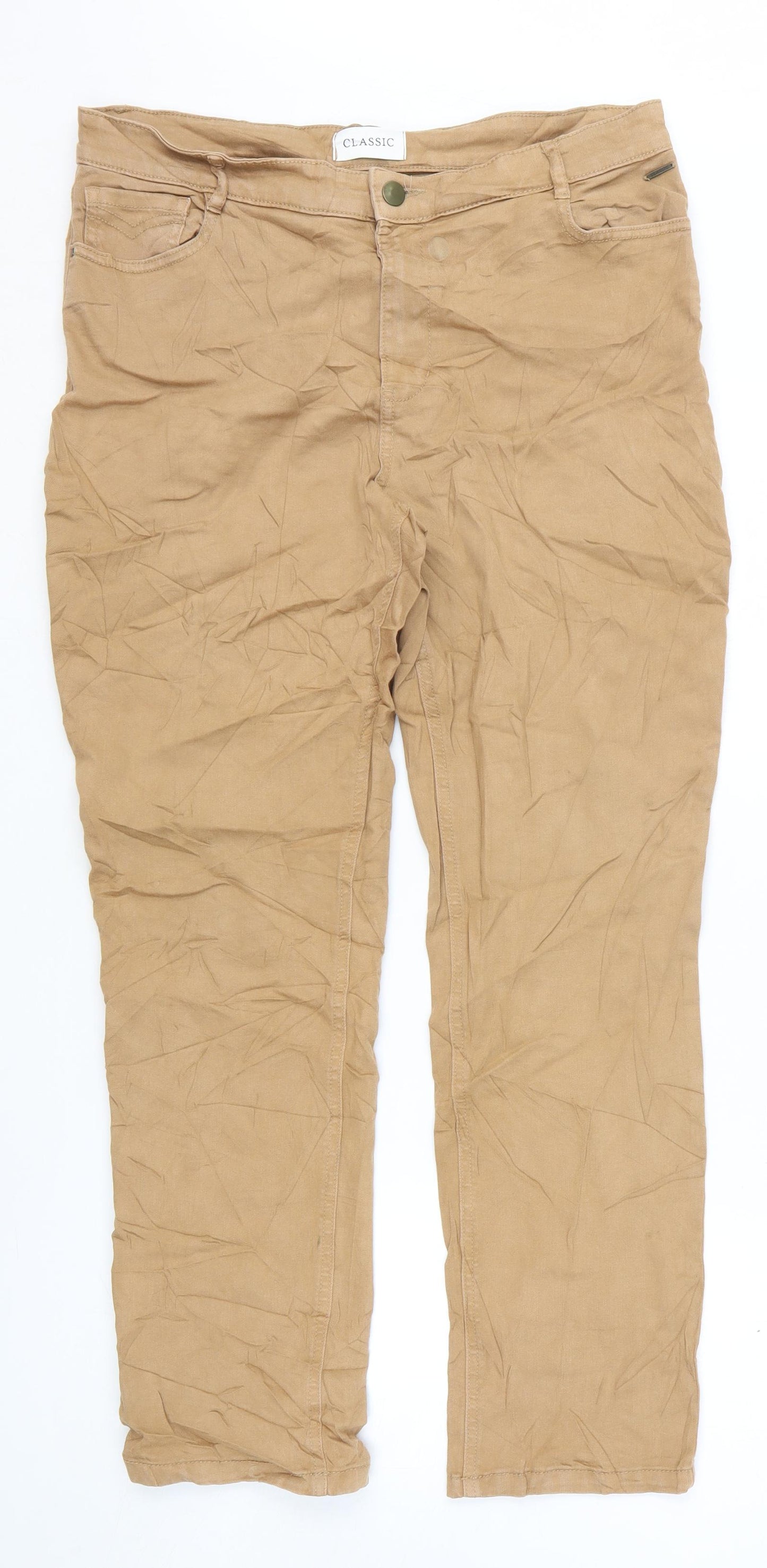 Marks and Spencer Womens Beige Cotton Straight Jeans Size 16 L27 in Regular Zip