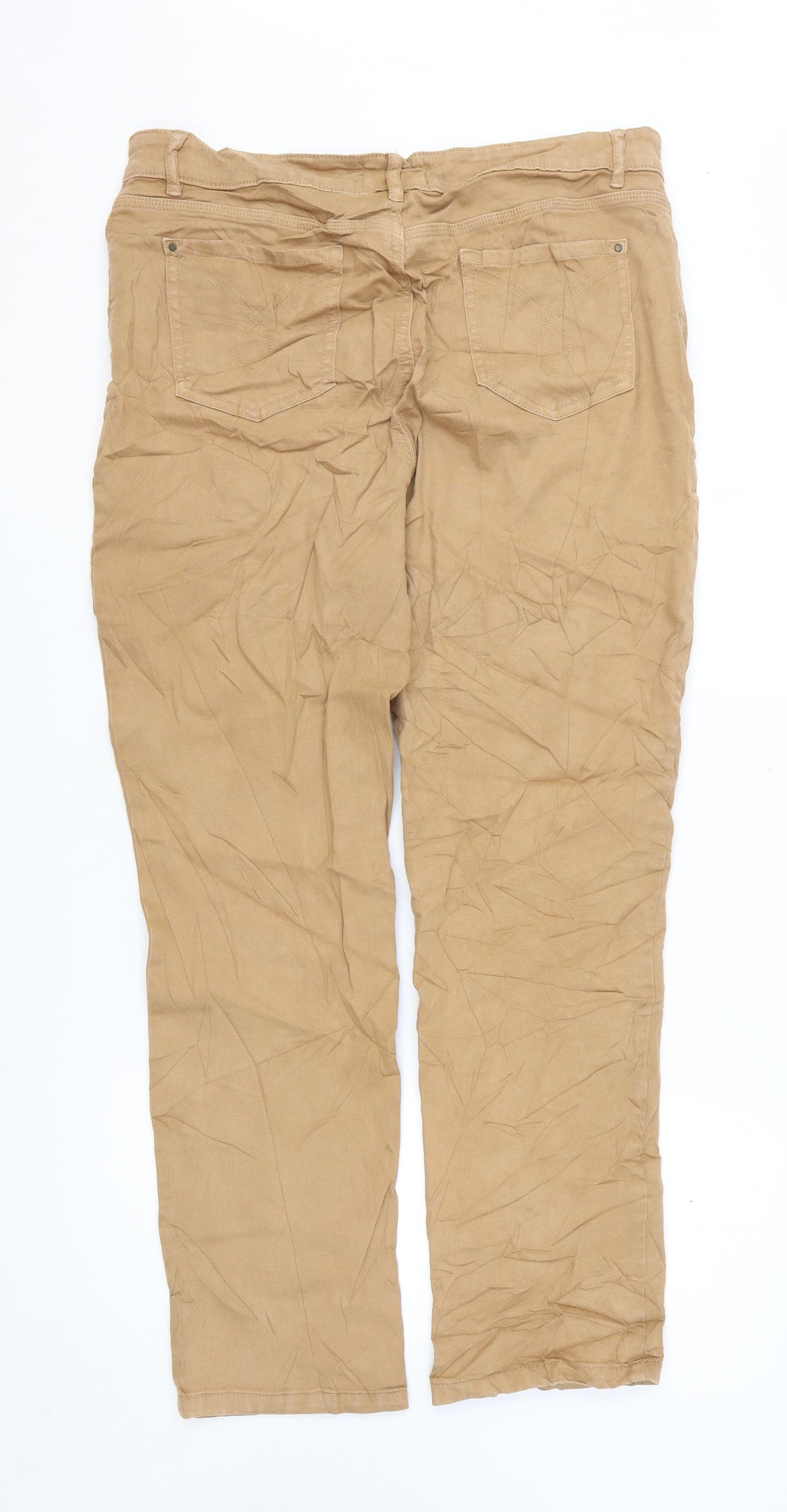 Marks and Spencer Womens Beige Cotton Straight Jeans Size 16 L27 in Regular Zip