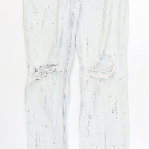 Bershka Womens Blue Cotton Straight Jeans Size 4 L31 in Regular Zip