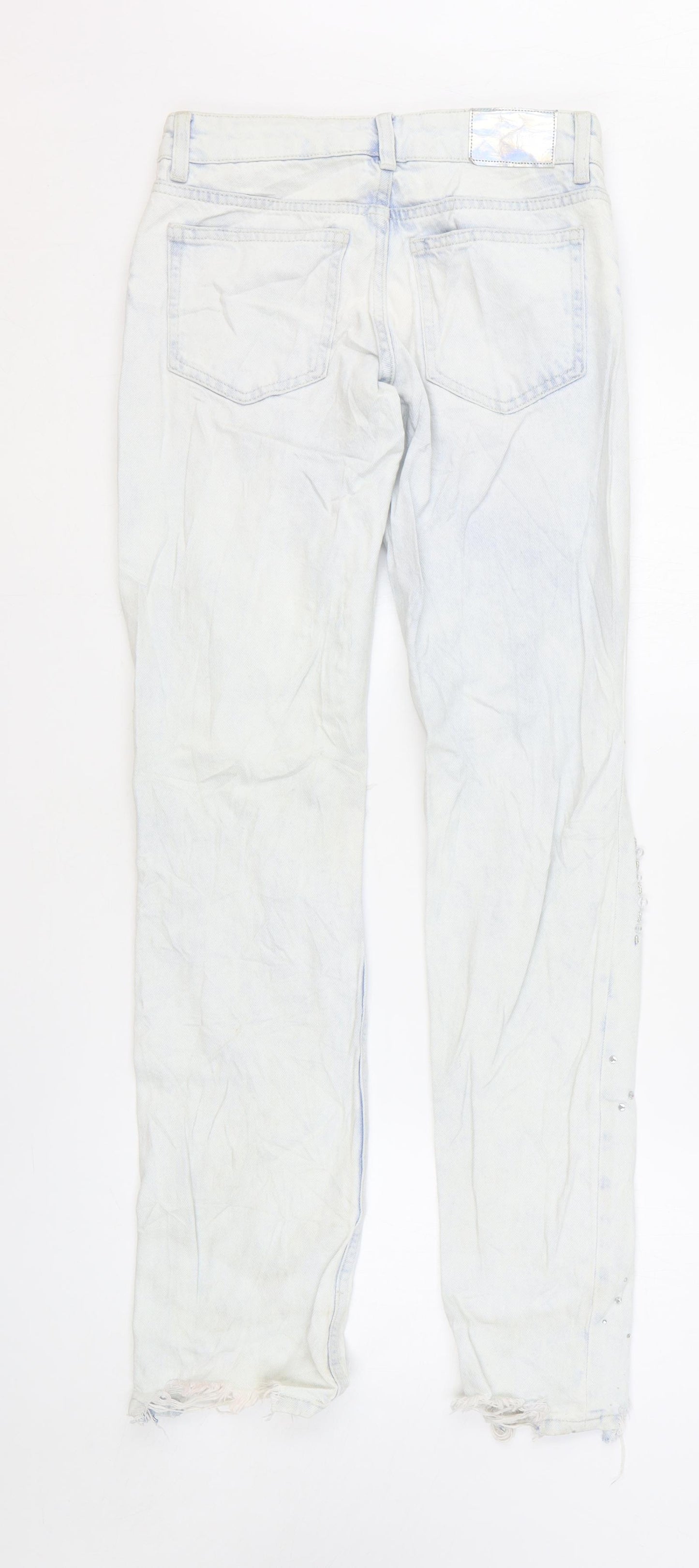 Bershka Womens Blue Cotton Straight Jeans Size 4 L31 in Regular Zip
