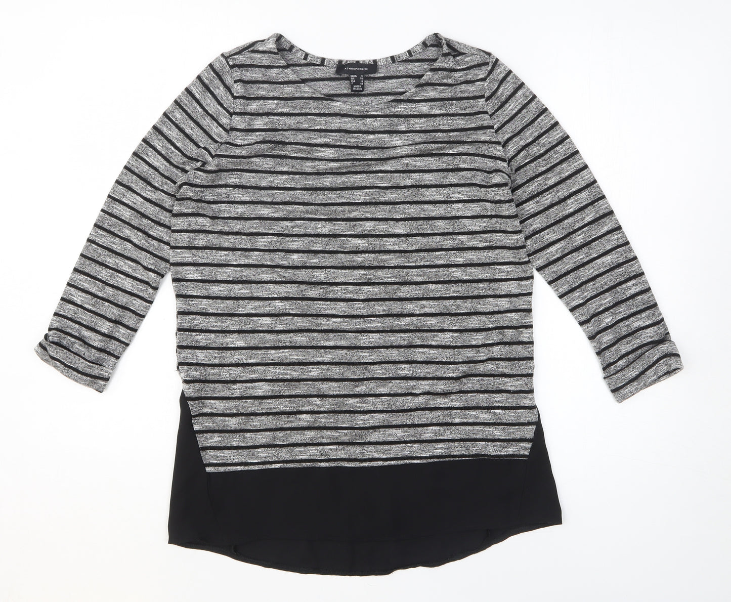 Atmosphere Womens Grey Striped Polyester Basic T-Shirt Size 8 Round Neck