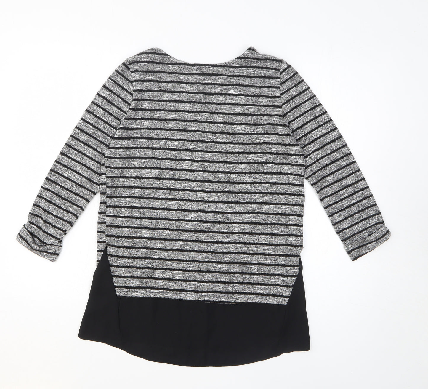 Atmosphere Womens Grey Striped Polyester Basic T-Shirt Size 8 Round Neck