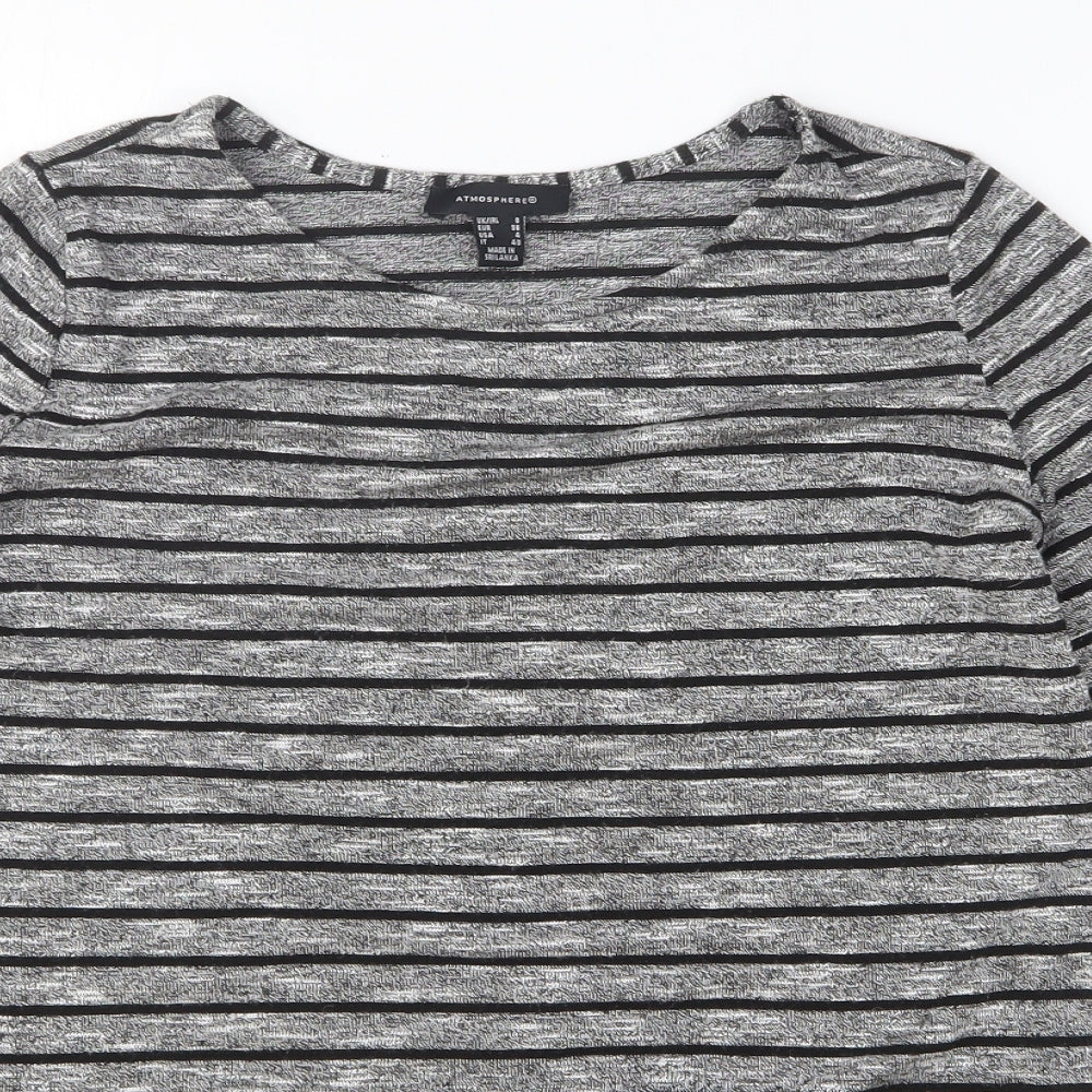 Atmosphere Womens Grey Striped Polyester Basic T-Shirt Size 8 Round Neck