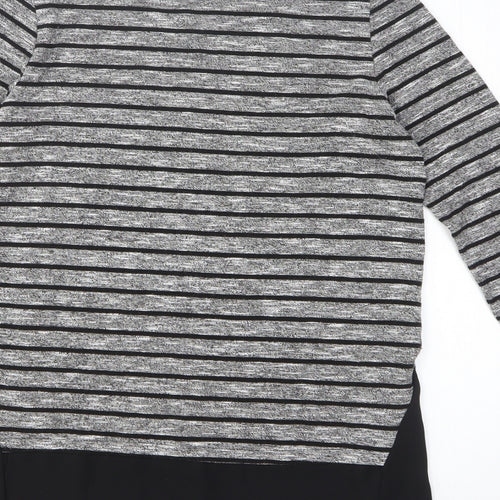 Atmosphere Womens Grey Striped Polyester Basic T-Shirt Size 8 Round Neck