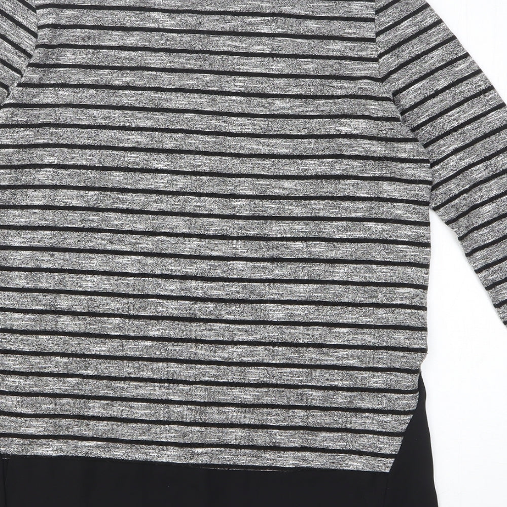 Atmosphere Womens Grey Striped Polyester Basic T-Shirt Size 8 Round Neck