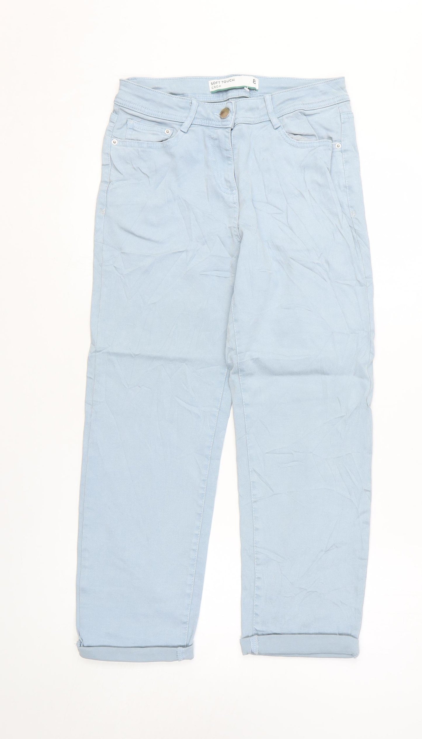 NEXT Womens Blue Cotton Cropped Jeans Size 8 L24 in Regular Zip