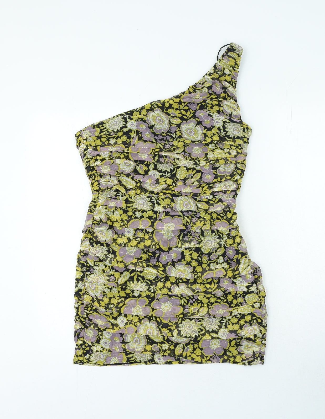 Zara Womens Multicoloured Floral Polyester Mini Size M One Shoulder Zip
