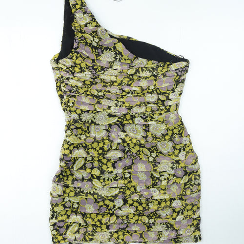 Zara Womens Multicoloured Floral Polyester Mini Size M One Shoulder Zip