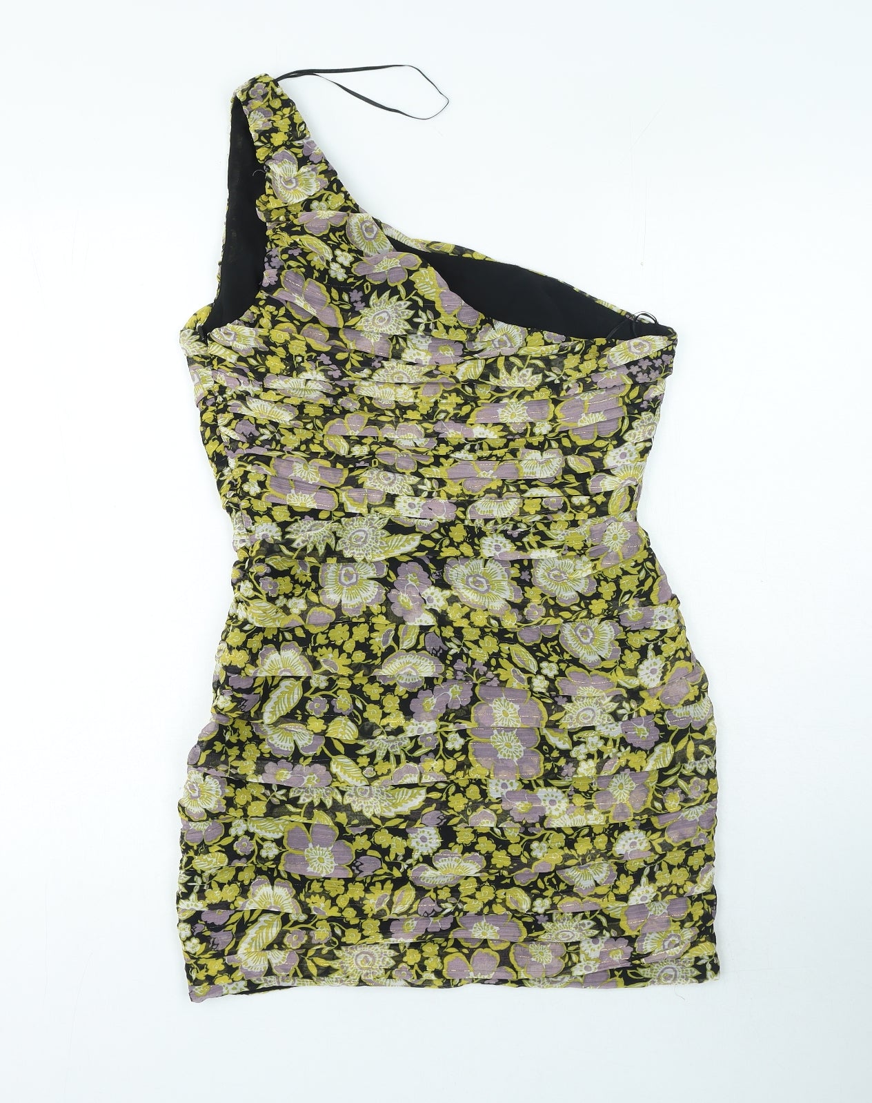Zara Womens Multicoloured Floral Polyester Mini Size M One Shoulder Zip