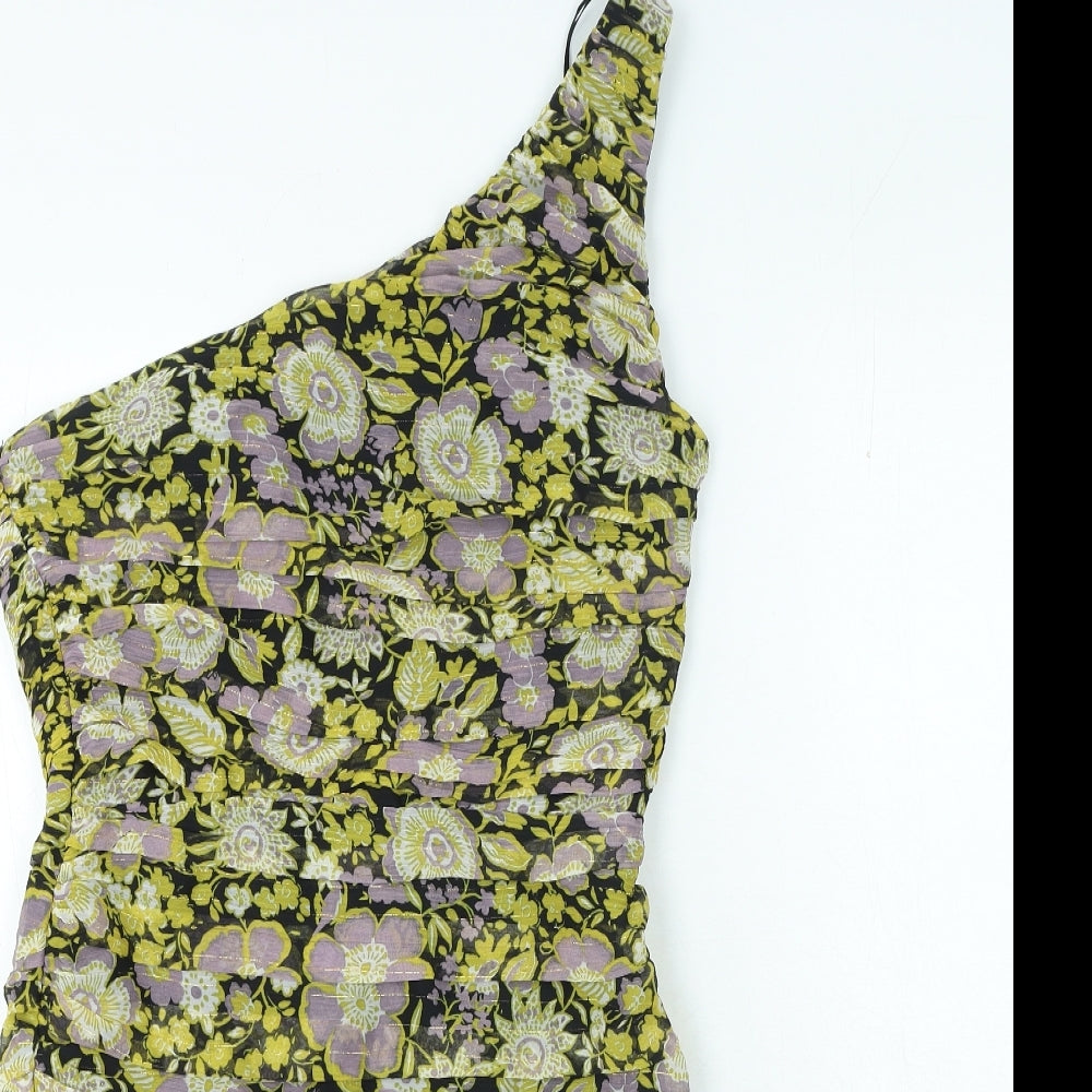 Zara Womens Multicoloured Floral Polyester Mini Size M One Shoulder Zip