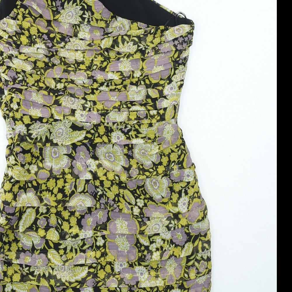 Zara Womens Multicoloured Floral Polyester Mini Size M One Shoulder Zip