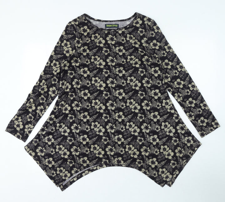 Sugar Crisp Womens Multicoloured Floral Polyester Basic Blouse Size S Round Neck - Asymmetric