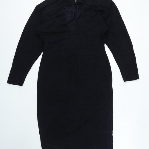 Zack London Womens Black Acetate A-Line Size 12 Mock Neck Button