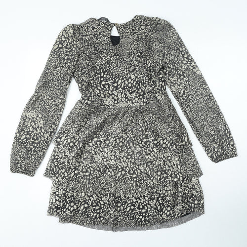 Primark Girls Black Animal Print Polyester A-Line Size 12-13 Years Round Neck Button