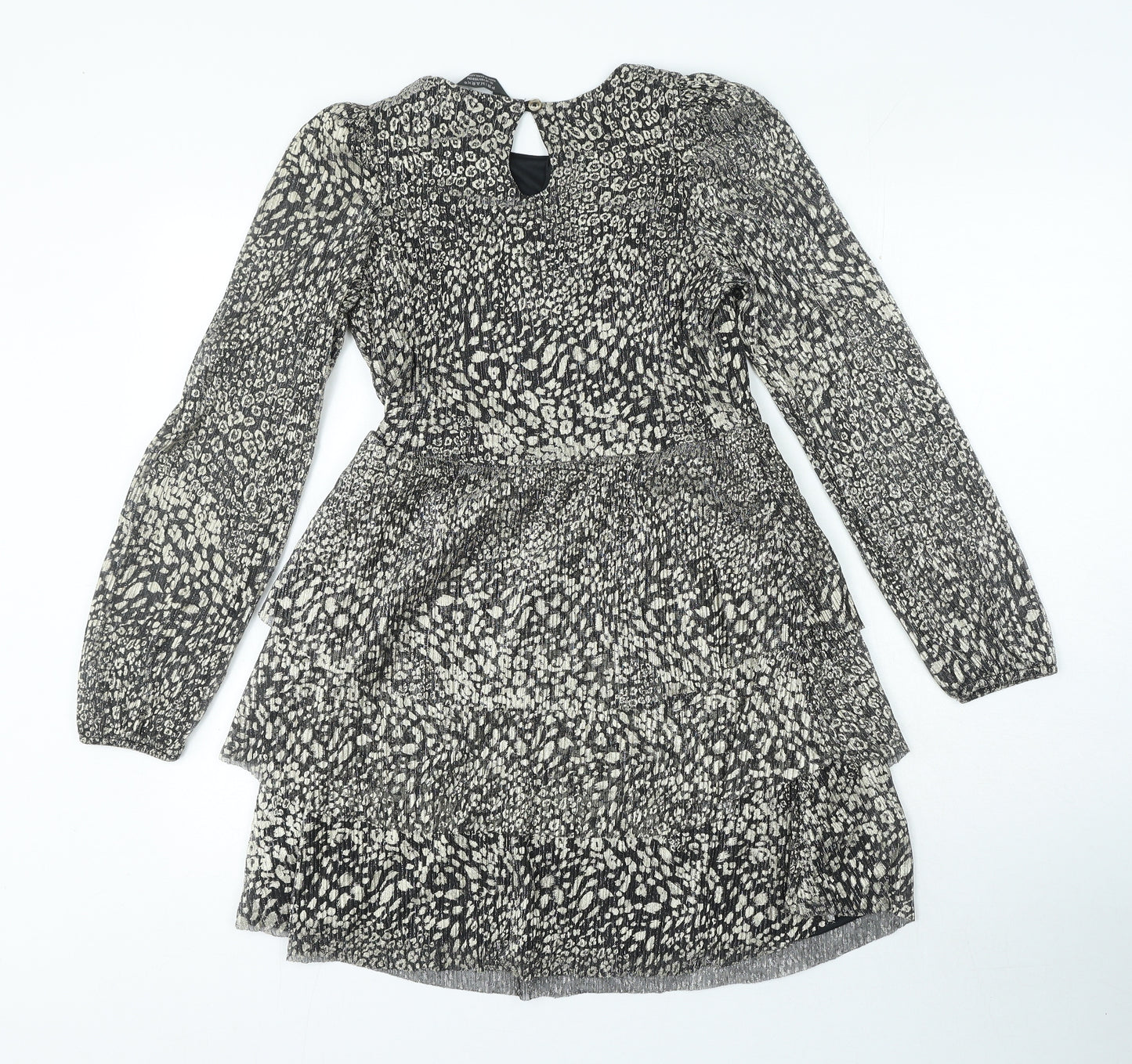 Primark Girls Black Animal Print Polyester A-Line Size 12-13 Years Round Neck Button