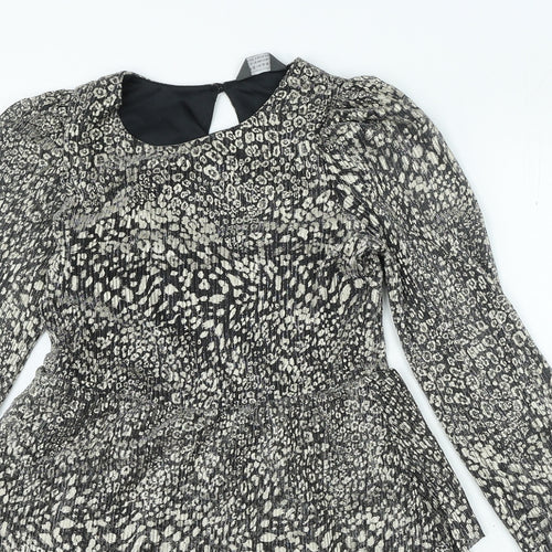 Primark Girls Black Animal Print Polyester A-Line Size 12-13 Years Round Neck Button