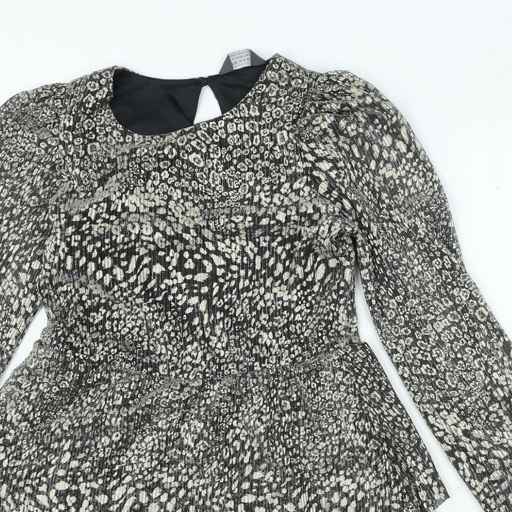 Primark Girls Black Animal Print Polyester A-Line Size 12-13 Years Round Neck Button