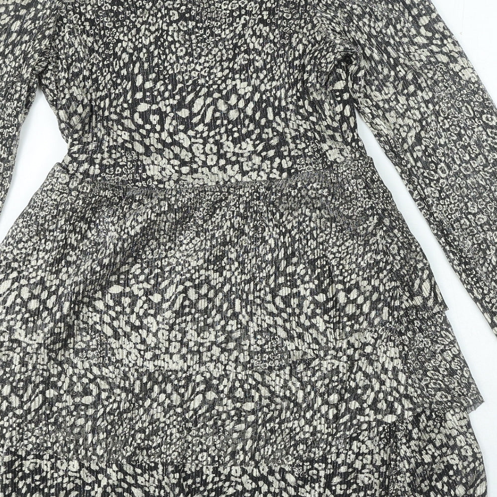Primark Girls Black Animal Print Polyester A-Line Size 12-13 Years Round Neck Button