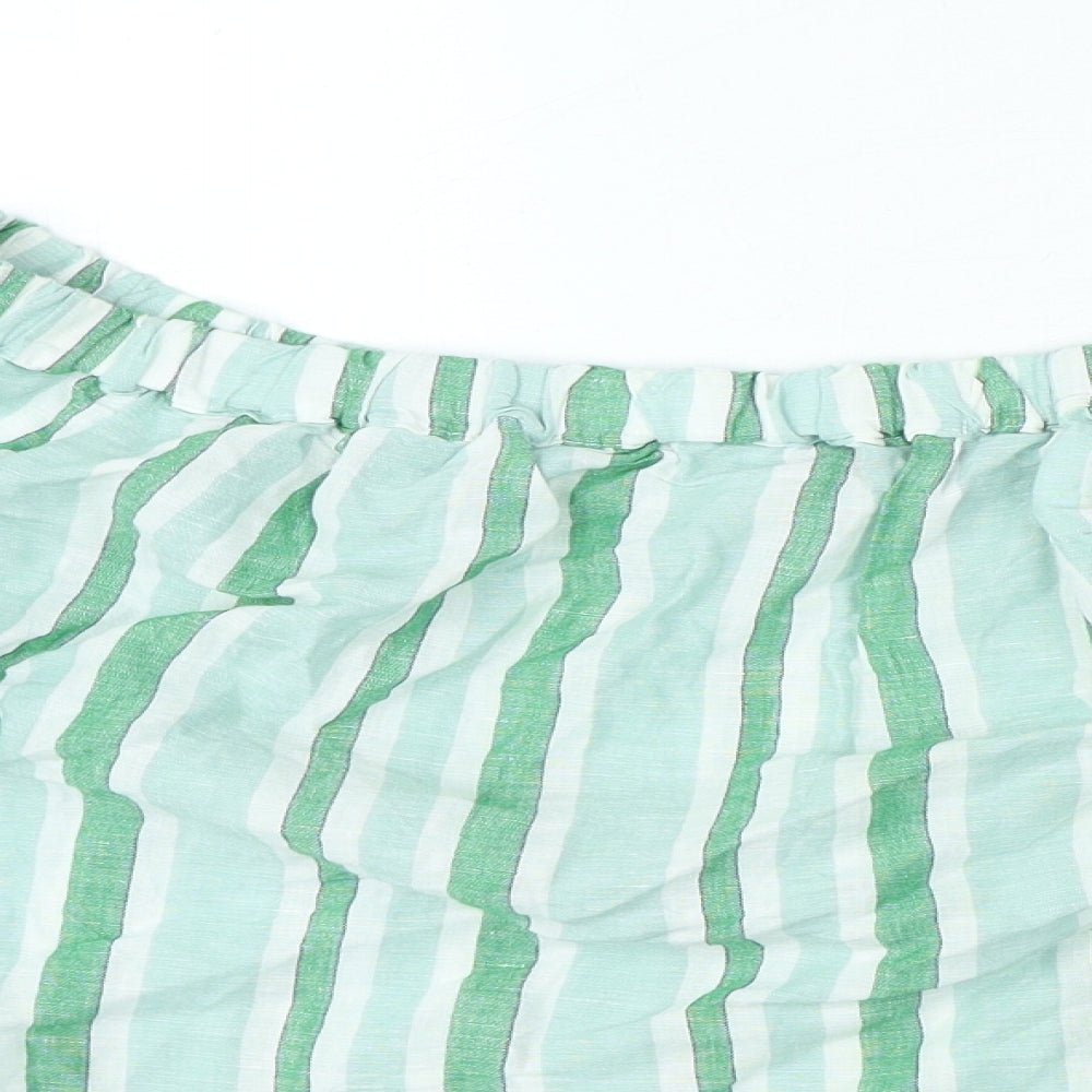 Marks and Spencer Womens Green Striped Linen Basic Blouse Size 20 Off the Shoulder