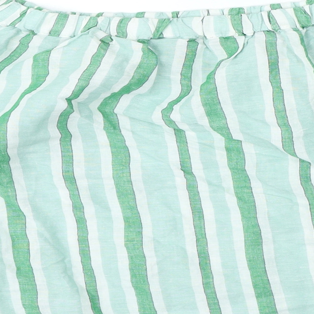 Marks and Spencer Womens Green Striped Linen Basic Blouse Size 20 Off the Shoulder