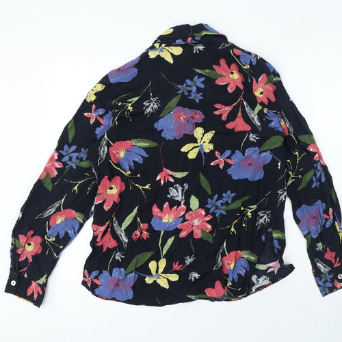 Ninoretti Womens Black Floral Viscose Basic Button-Up Size 12 Collared