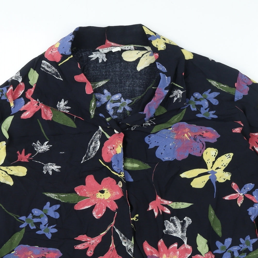 Ninoretti Womens Black Floral Viscose Basic Button-Up Size 12 Collared