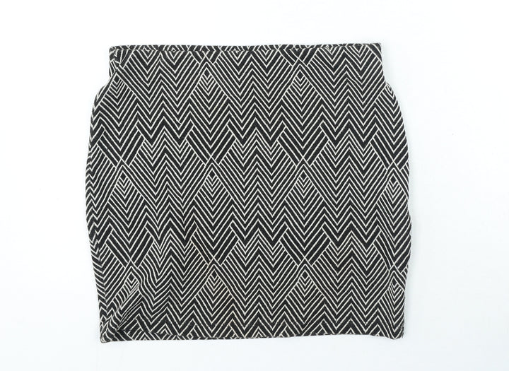 Zara Womens Black Striped Cotton Mini Skirt Size M