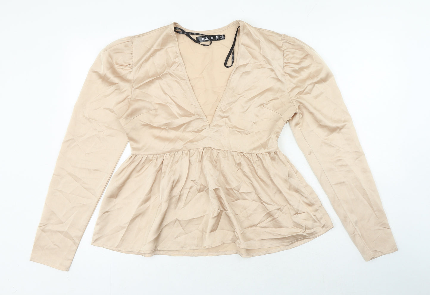 Missguided Womens Beige Polyester Basic Blouse Size 12 V-Neck
