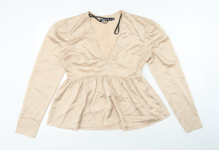 Missguided Womens Beige Polyester Basic Blouse Size 12 V-Neck