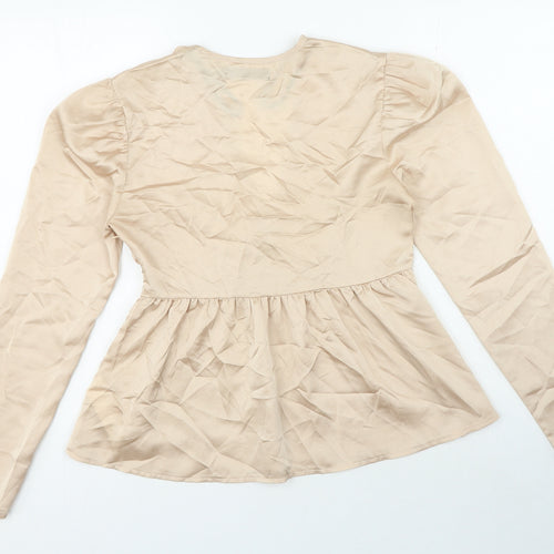 Missguided Womens Beige Polyester Basic Blouse Size 12 V-Neck