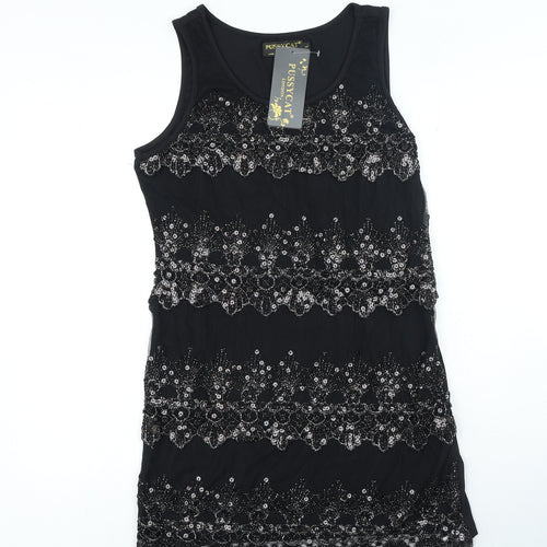 Pussycat London Womens Black Polyester Mini Size M Scoop Neck Pullover - Lace Detail