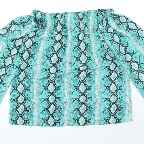 Dorothy Perkins Womens Blue Animal Print Polyester Basic Blouse Size 8 Off the Shoulder - Snake Pattern