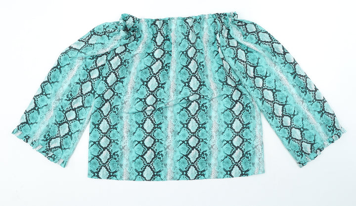Dorothy Perkins Womens Blue Animal Print Polyester Basic Blouse Size 8 Off the Shoulder - Snake Pattern