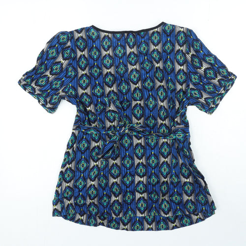 Monsoon Womens Multicoloured Geometric 100% Cotton Basic Blouse Size 12 V-Neck