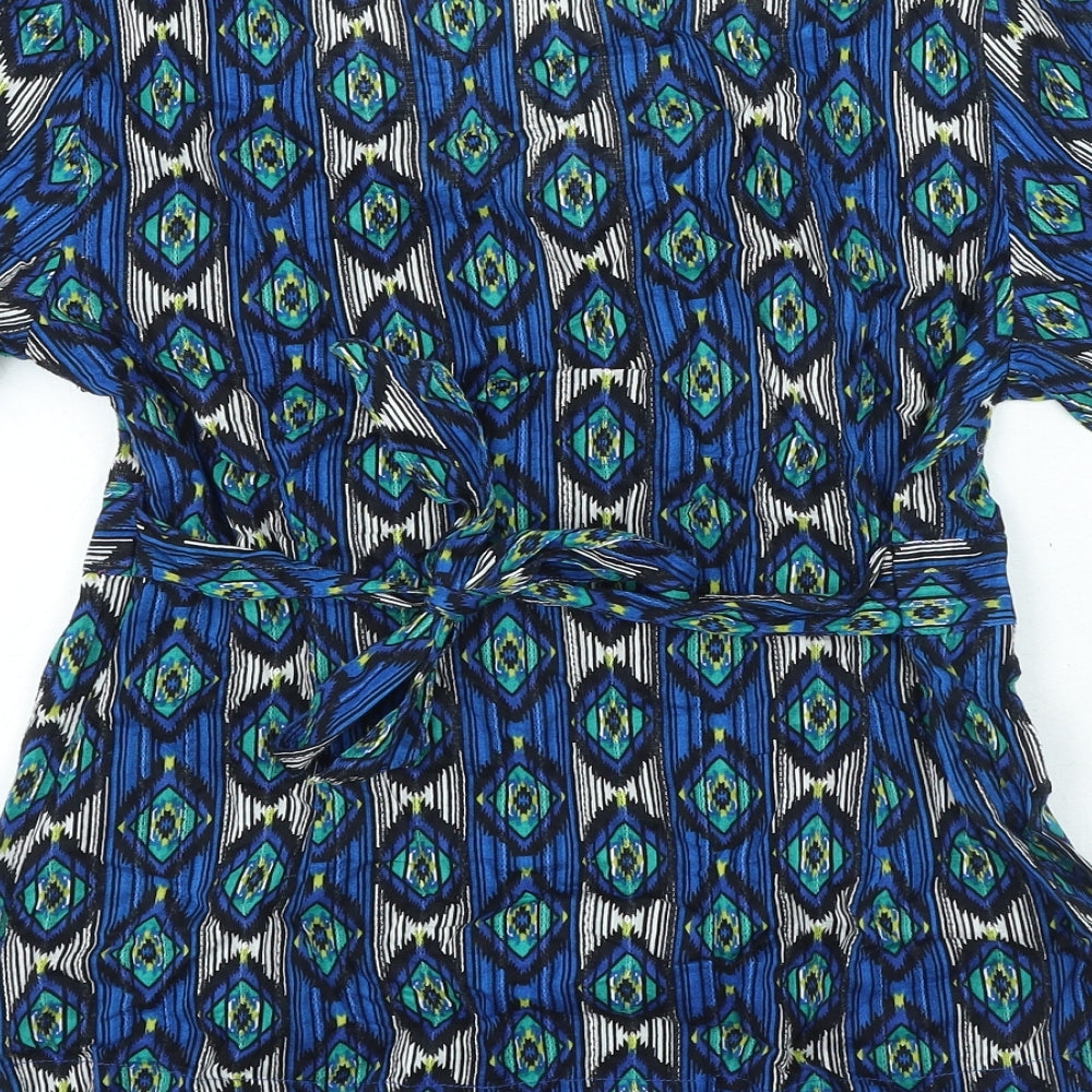 Monsoon Womens Multicoloured Geometric 100% Cotton Basic Blouse Size 12 V-Neck