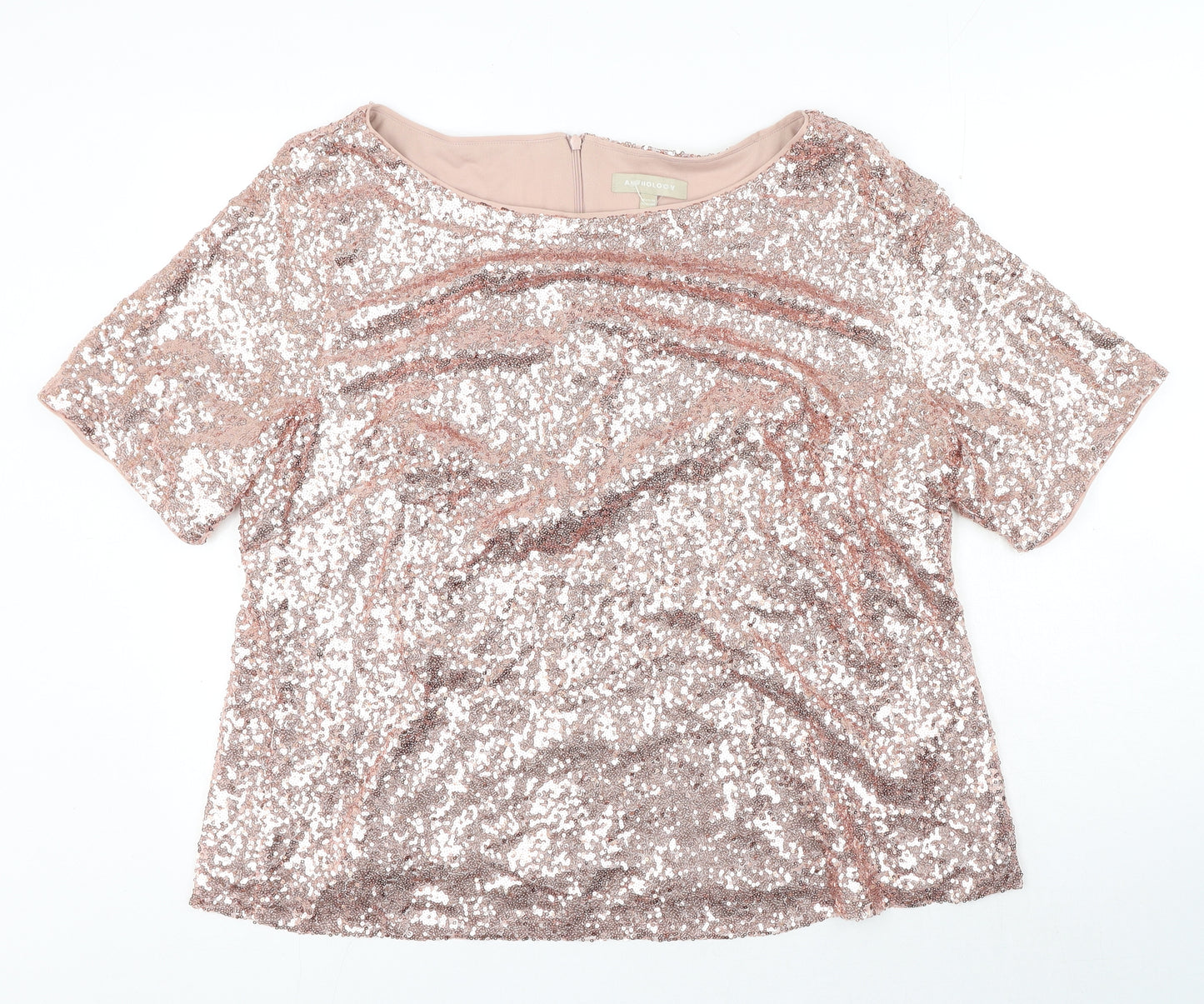 Anthology Womens Pink Polyester Basic T-Shirt Size 24 Round Neck